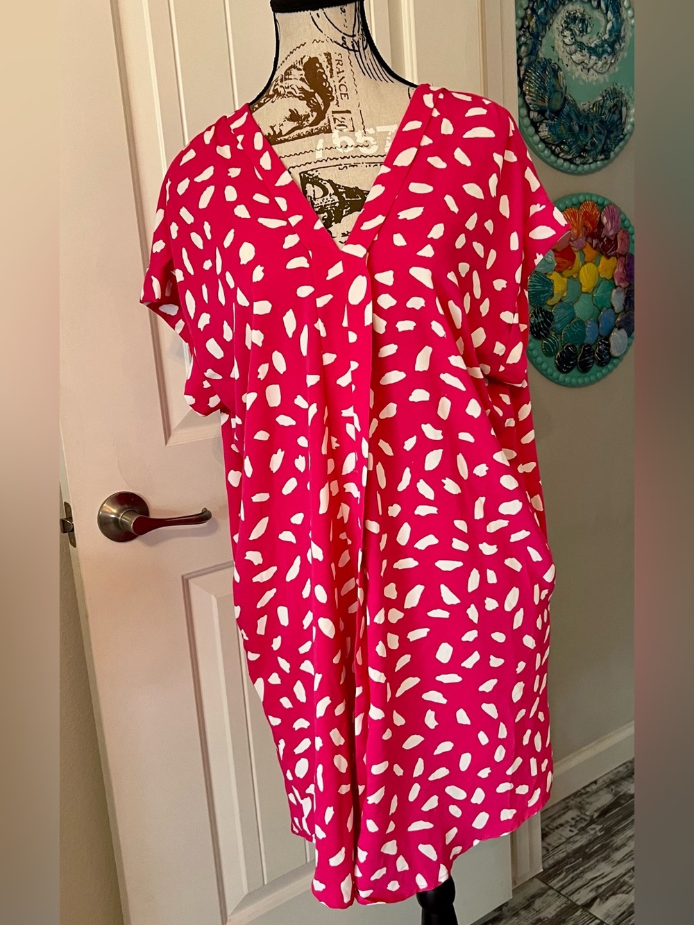 Umgee Hot Pink Abstract Print Tunic Dress Large Boutique Shift Dress
